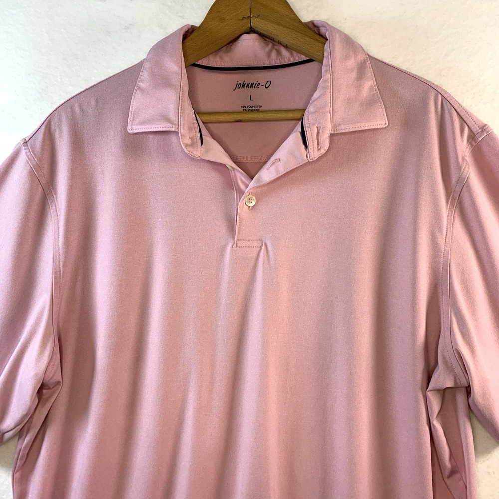 Johnnie-O Men Striped Performance Polo Large Pink  Logo Stretch Coastal Golf